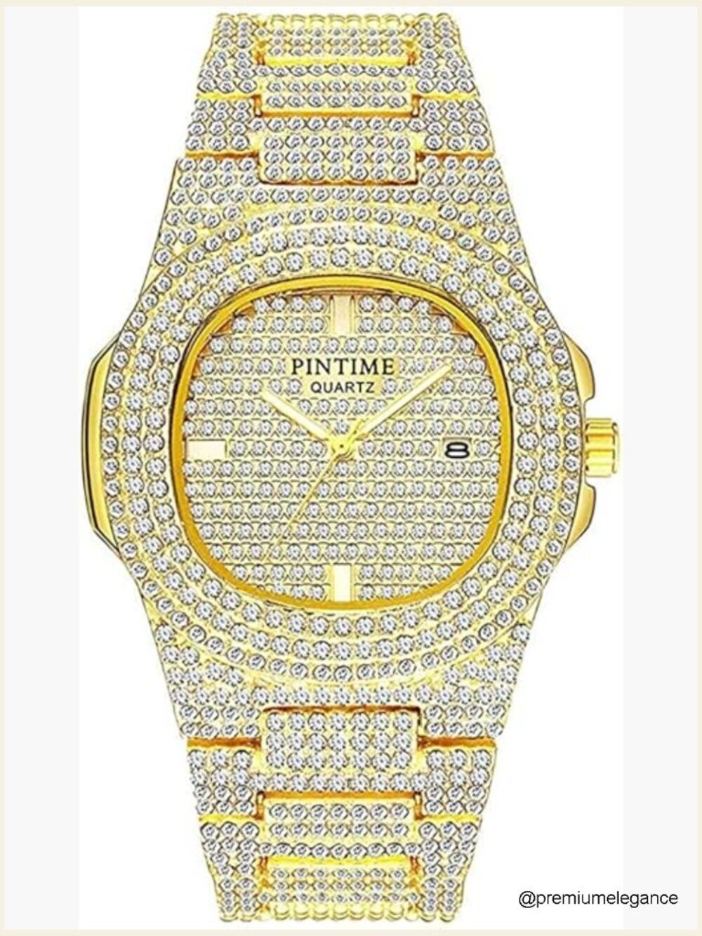 Unisex Crystal Diamond Quartz Watch Big Face Stainless Steel Bracelet Band